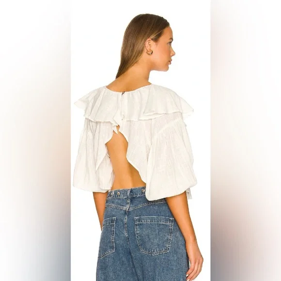 NWT Free People Zuri Blouse M White Ruffled Cropped New $68 retail - Picture 2 of 7